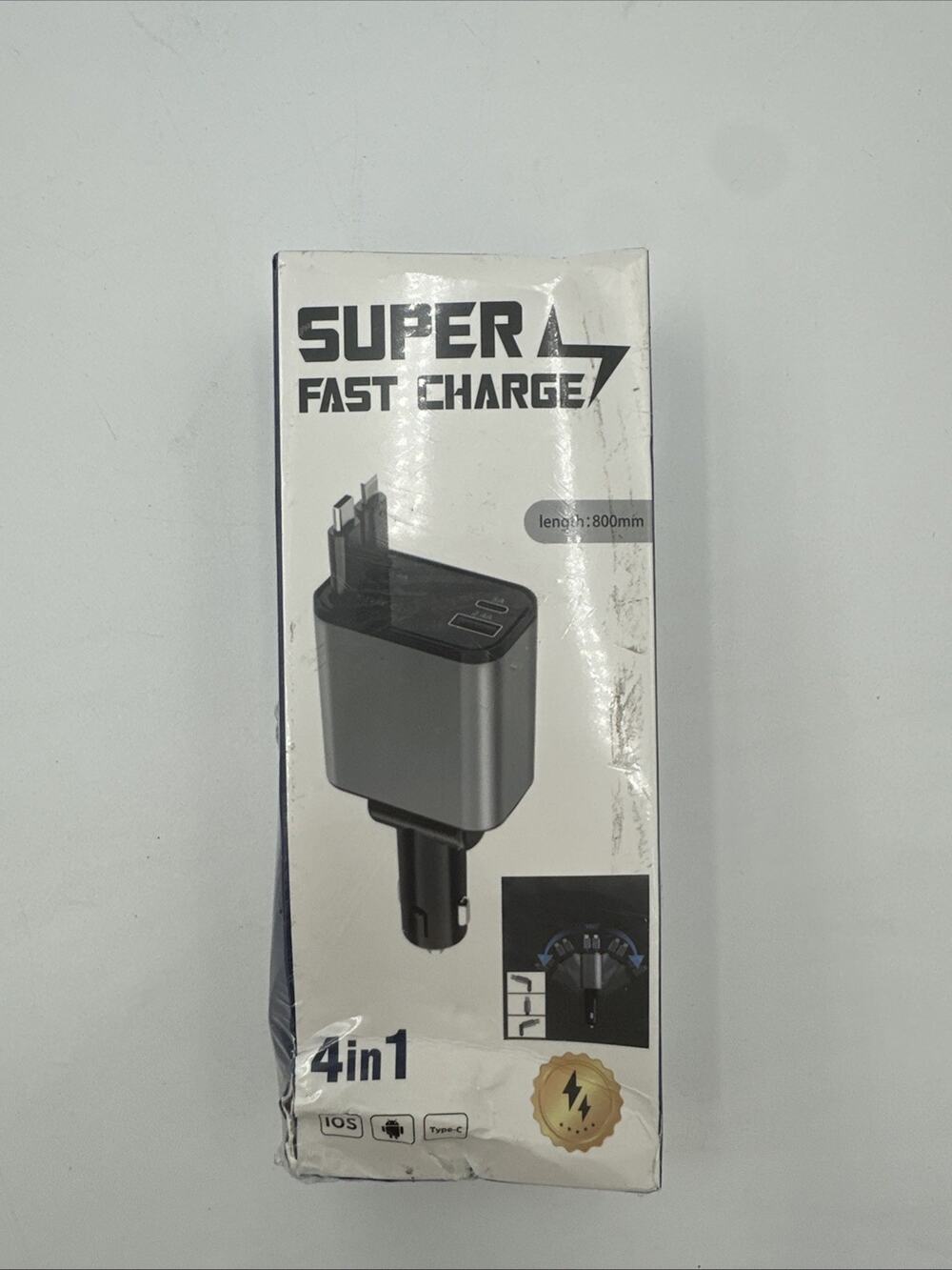 4 IN 1 Retractable Car Charger Cable Dual Port USB C PD Fast Charging Adapter